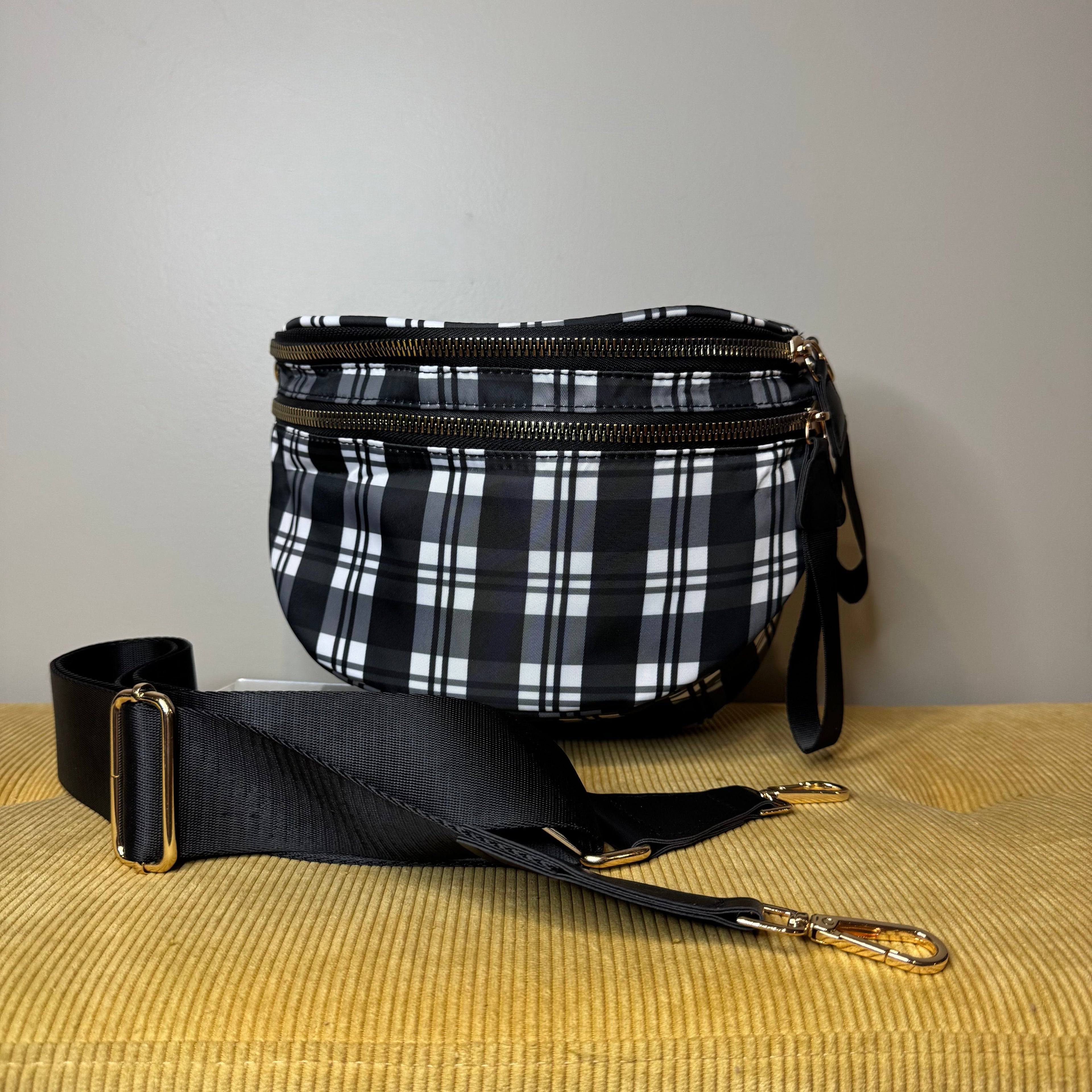 Roni - Nylon Crossbody - Black & White Plaid - PREORDER