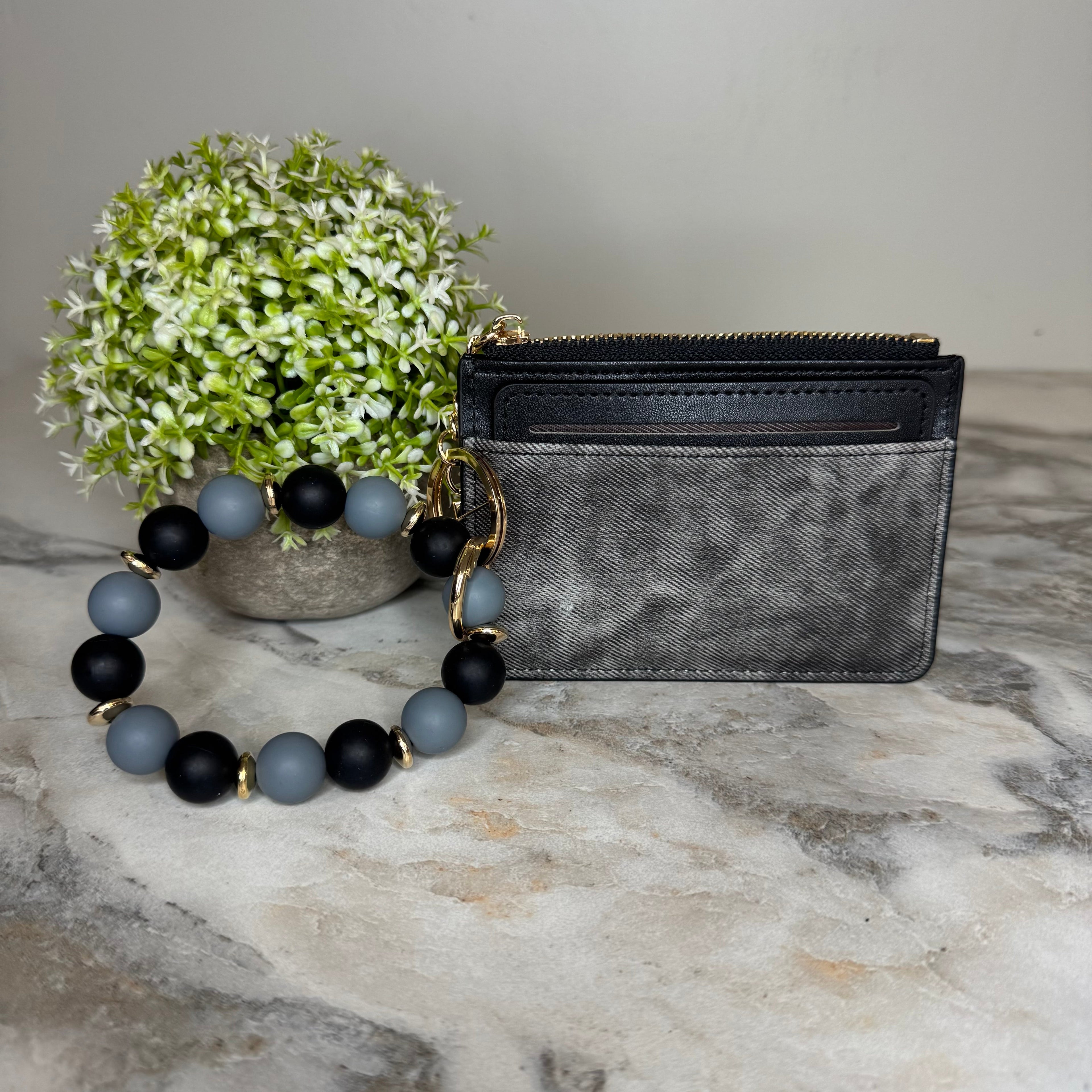 Denim Suede Bracelet Keychain & Card Holder Wallet - PREORDER