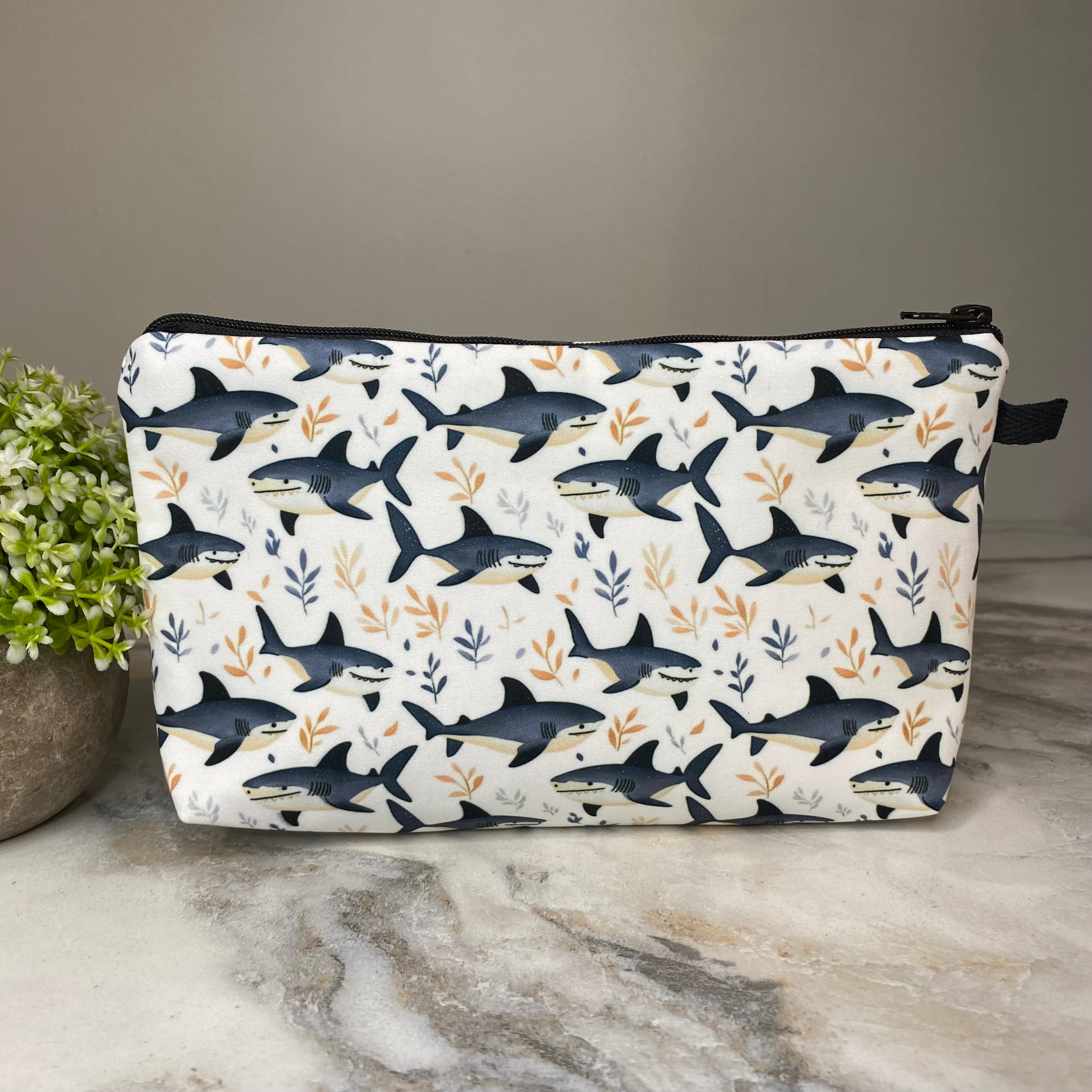 Pouch - Blue Shark on White