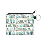 Mini Pouch - Book Shelves Mint White Plants
