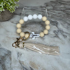 Silicone Bracelet Keychain - Religious, Jesus, White & Buttercream