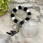 Silicone Bracelet Keychain & Pom Pom - Christmas Tree - Black