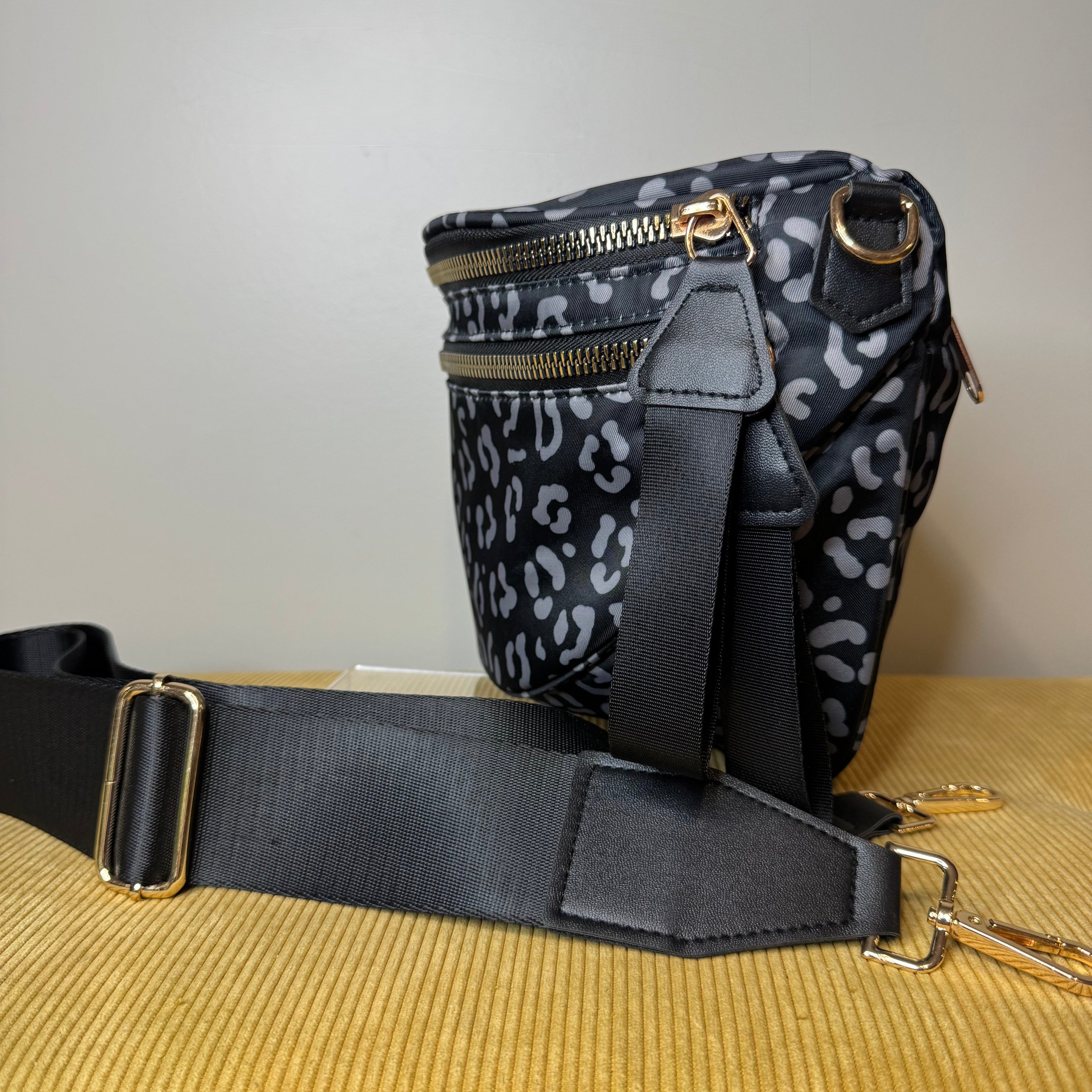 Roni - Nylon Crossbody - Black & Grey Animal - PREORDER