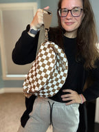 Roni - Checkered - Nylon Crossbody - Chocolate