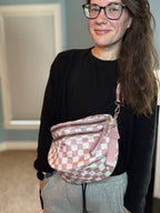 Roni - Checkered - Nylon Crossbody - Medium Pink