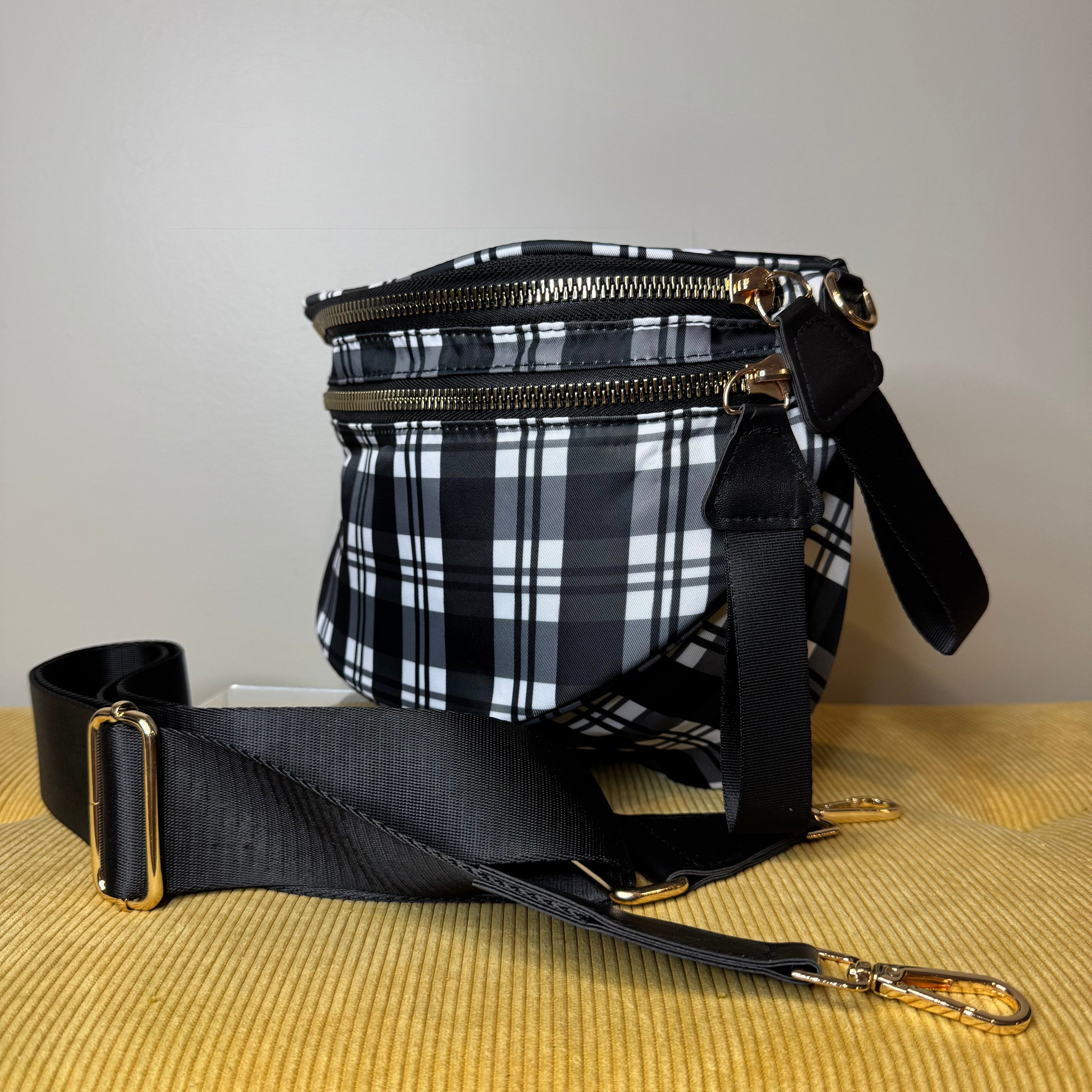 Roni - Nylon Crossbody - Black & White Plaid - PREORDER