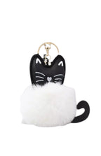 Keychain - Fuzzy Pom Pom - Black Cat