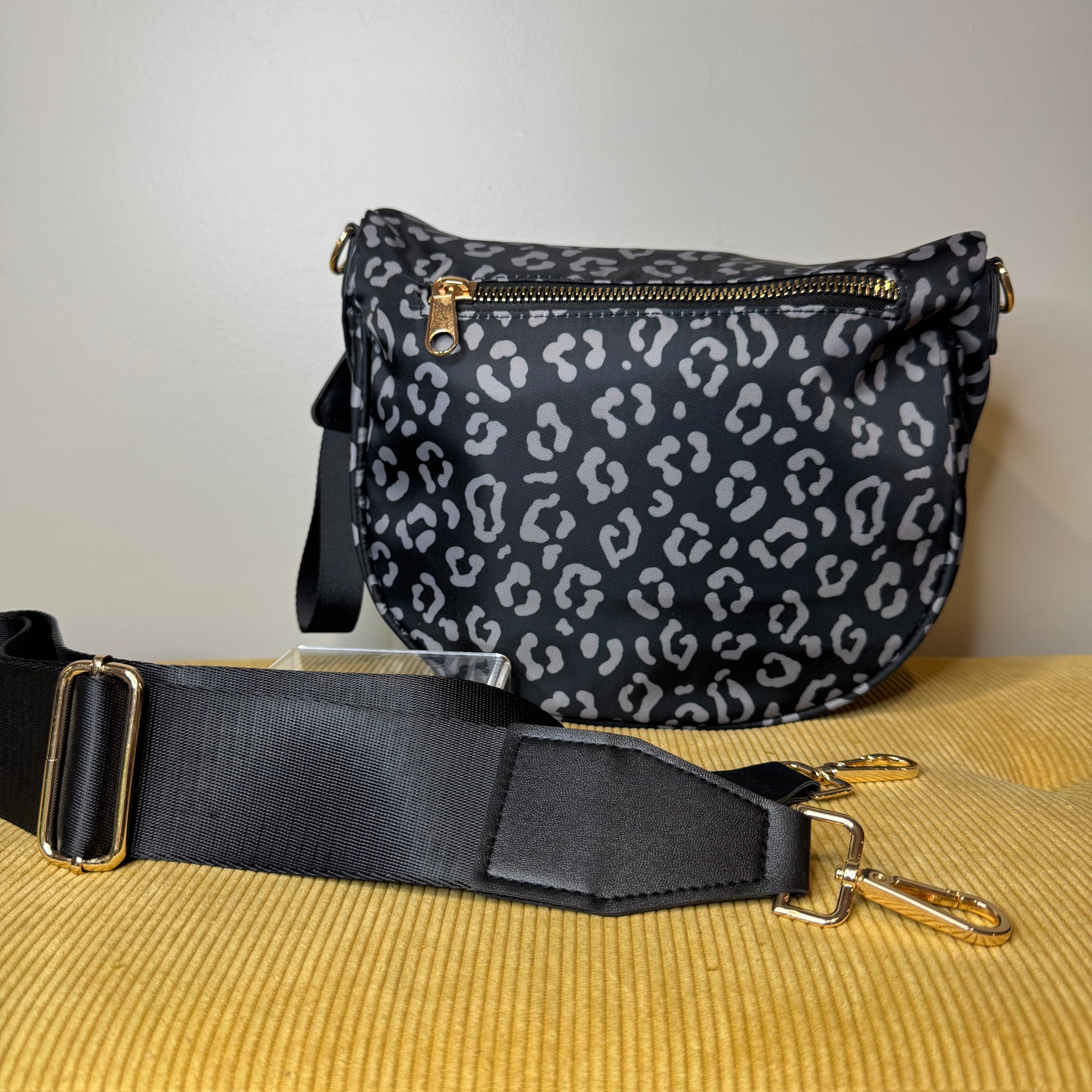 Roni - Nylon Crossbody - Black & Grey Animal - PREORDER