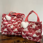 Tote Bag - Heart Dark Pink + White
