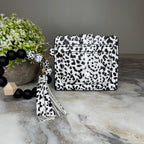 Silicone Bracelet Keychain with Scalloped Card Holder - Black Spots