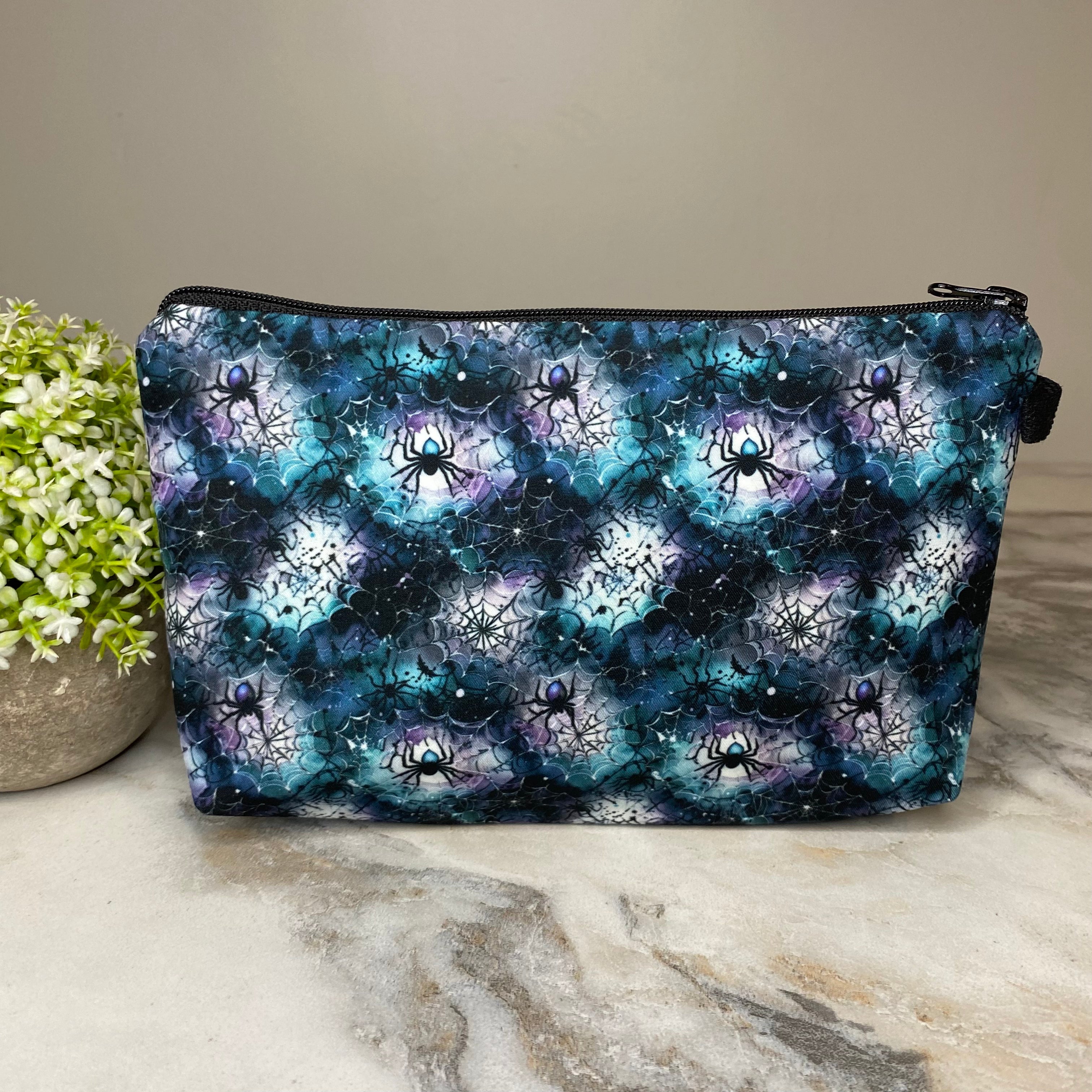 Pouch - Halloween Fall - Spider Web Black Teal Purple