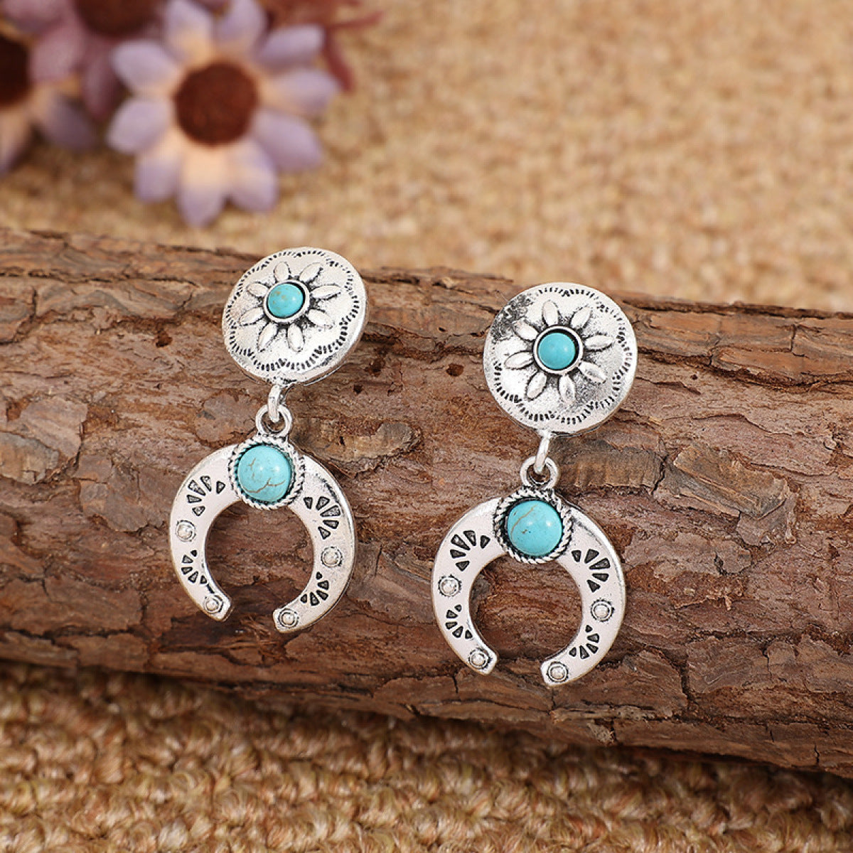 Retro Crescent Turquoise Drop Earrings