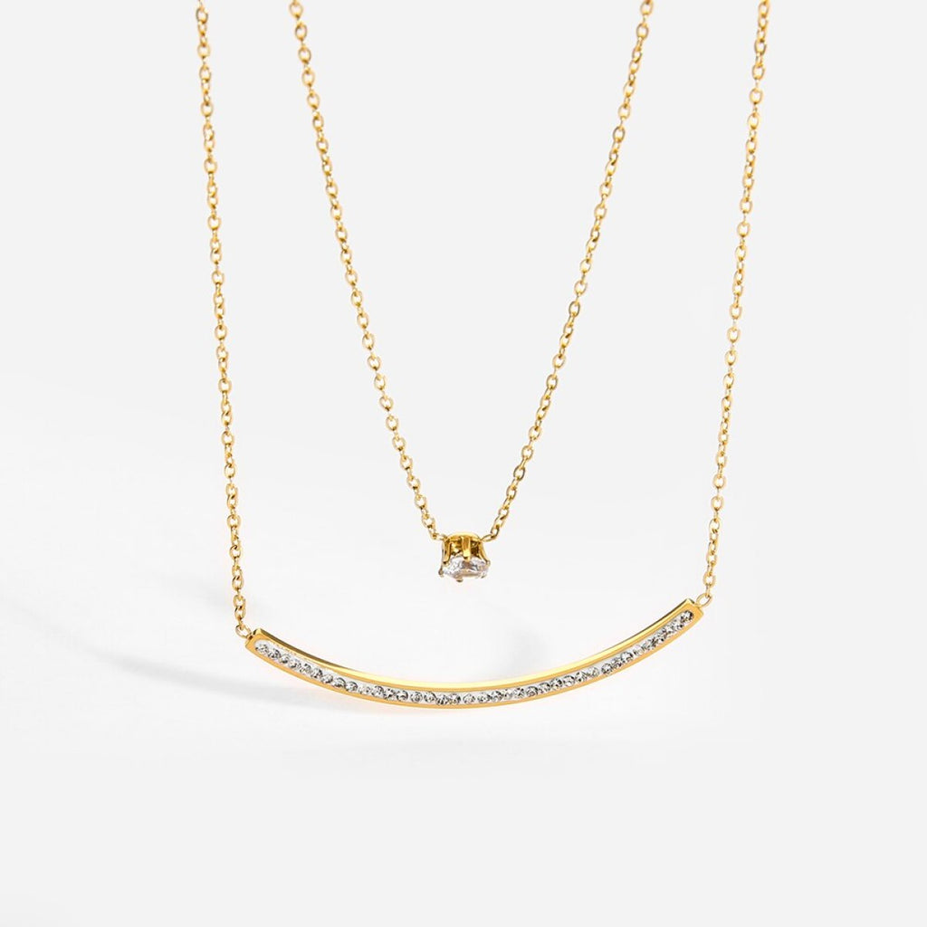 Stainless Steel Zircon Stone Smile Pendant Necklaces