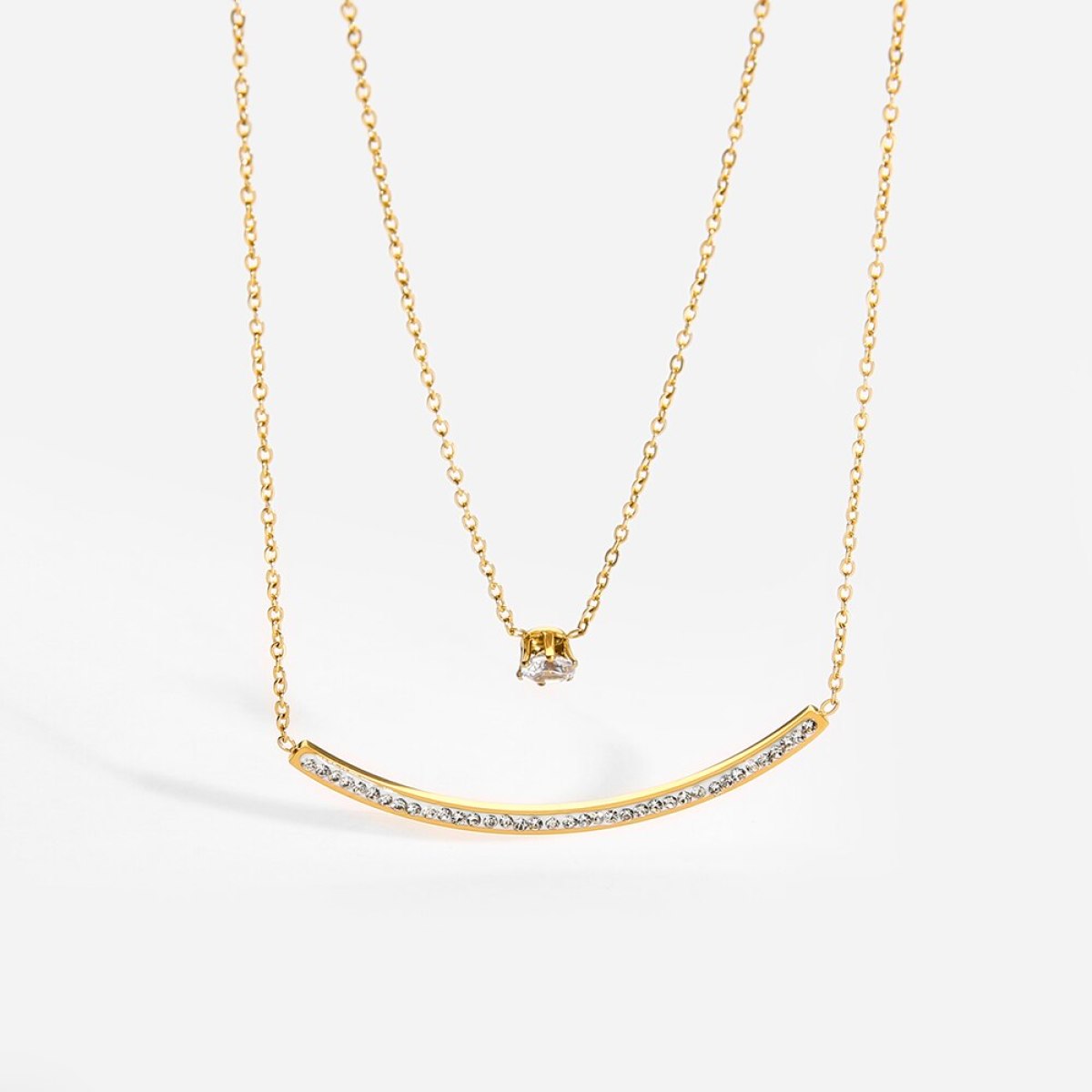 Stainless Steel Zircon Stone Smile Pendant Necklaces
