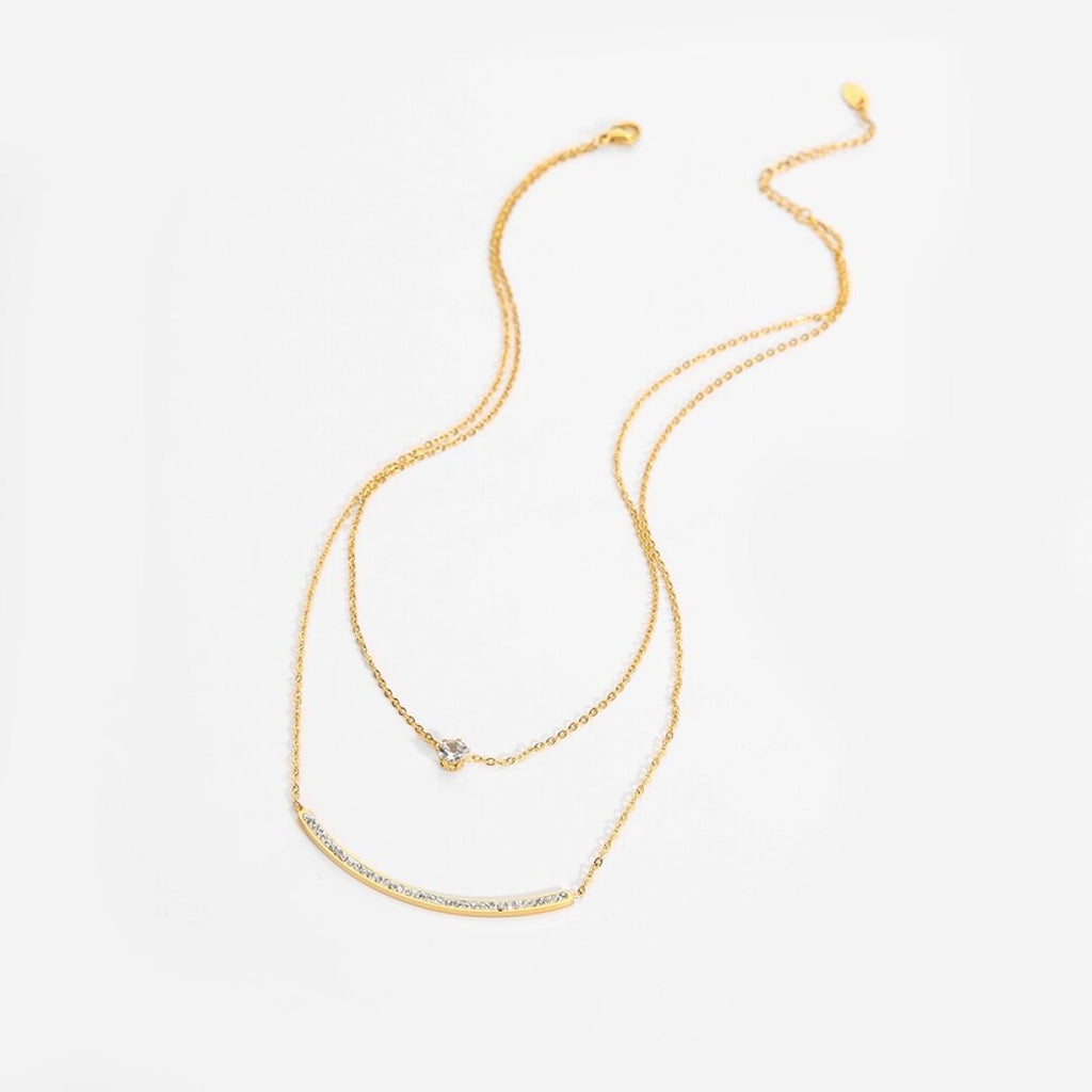 Stainless Steel Zircon Stone Smile Pendant Necklaces