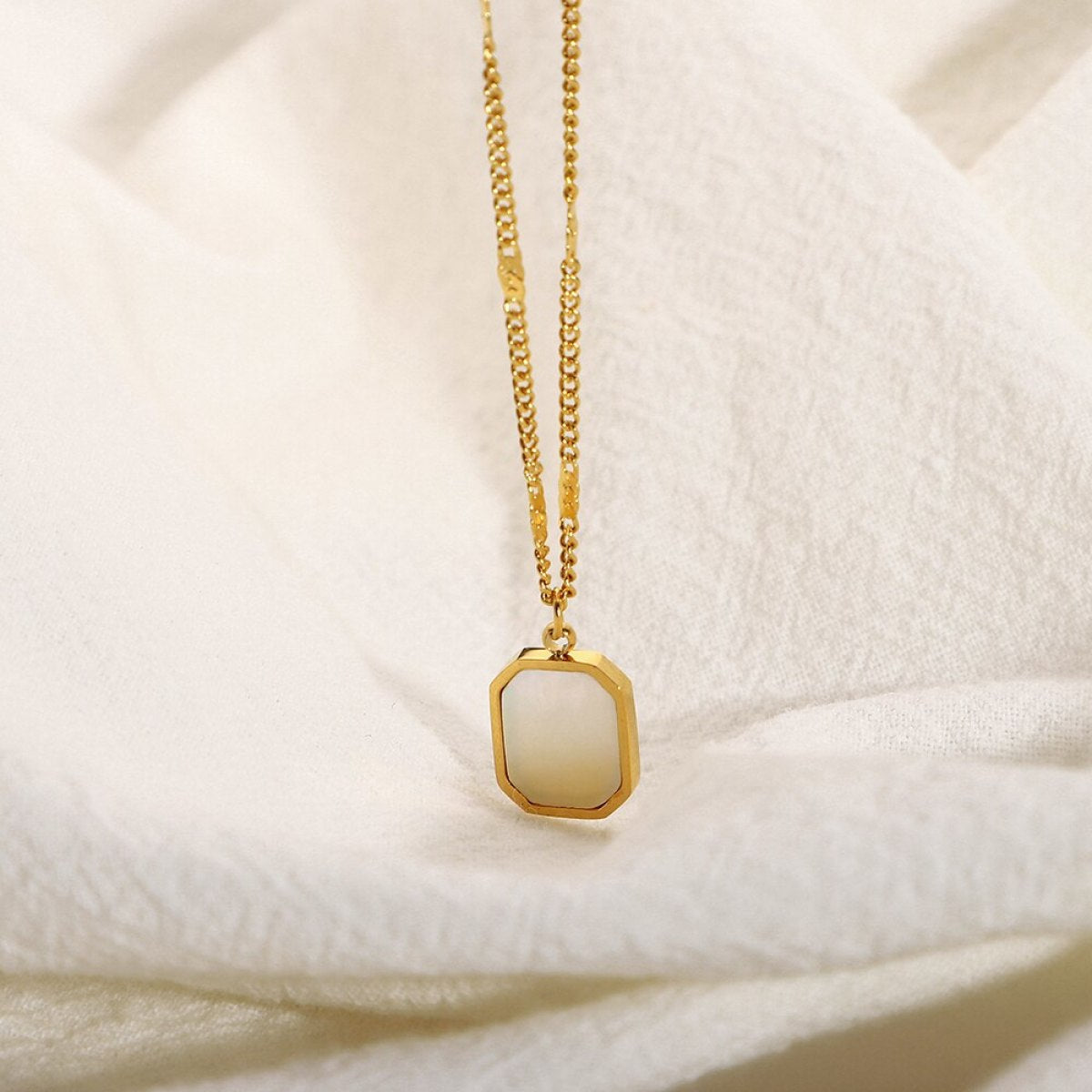 Hexagonal Square Shell Pendant Necklace