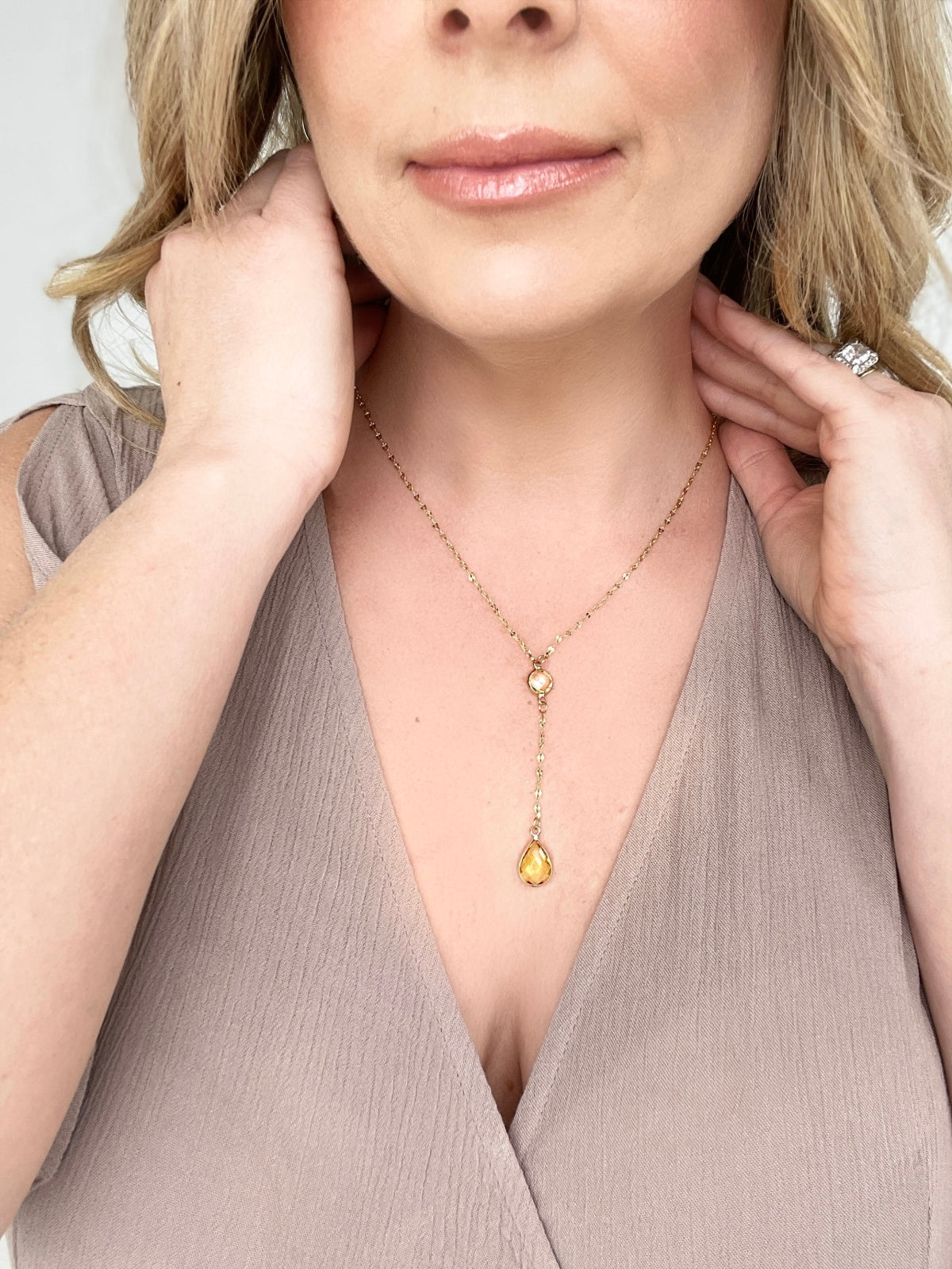 Melania Clara Crystal Connector and Pendant Y Necklace