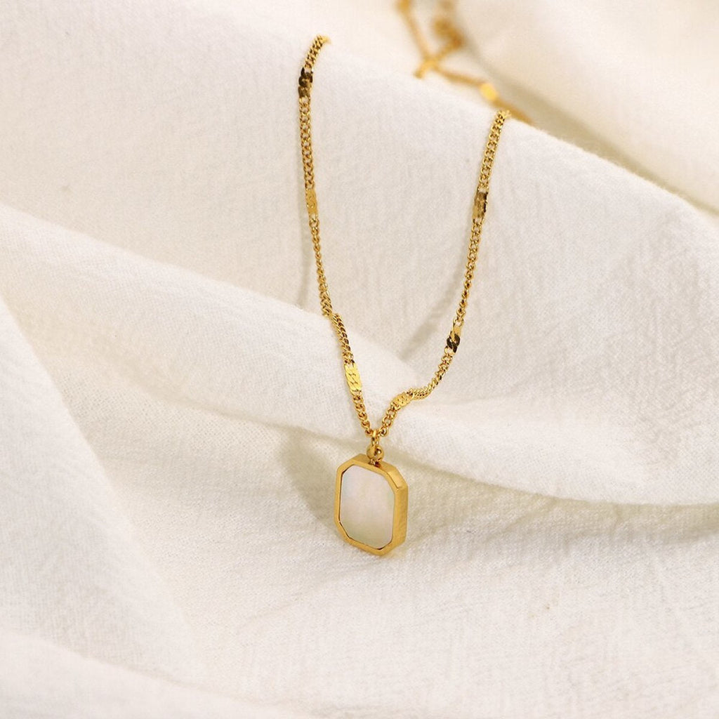 Hexagonal Square Shell Pendant Necklace