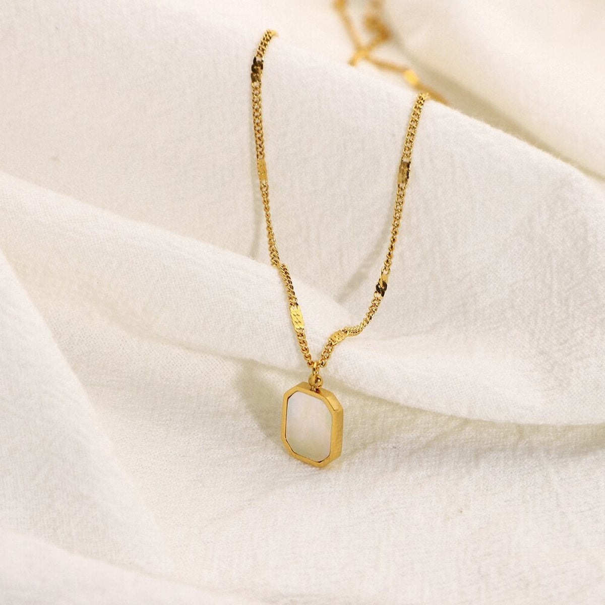 Hexagonal Square Shell Pendant Necklace