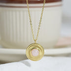 Retro Texture Rose Quartz Round Pendant Collar Necklace