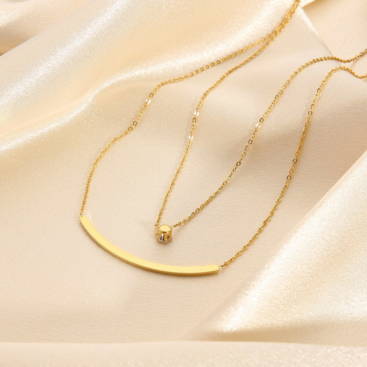 Stainless Steel Zircon Stone Smile Pendant Necklaces