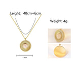 Retro Texture Rose Quartz Round Pendant Collar Necklace
