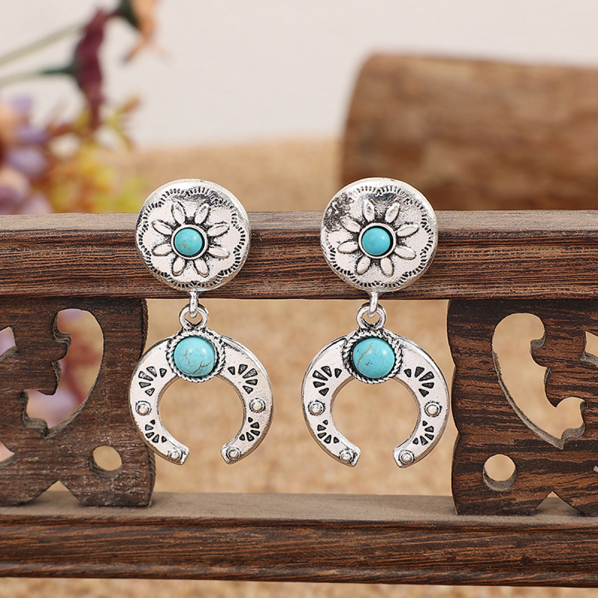 Retro Crescent Turquoise Drop Earrings