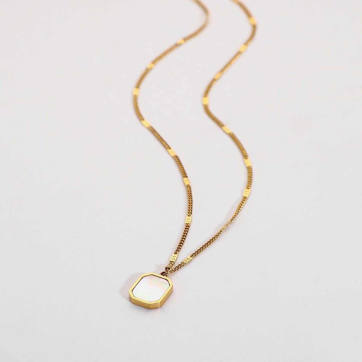 Hexagonal Square Shell Pendant Necklace