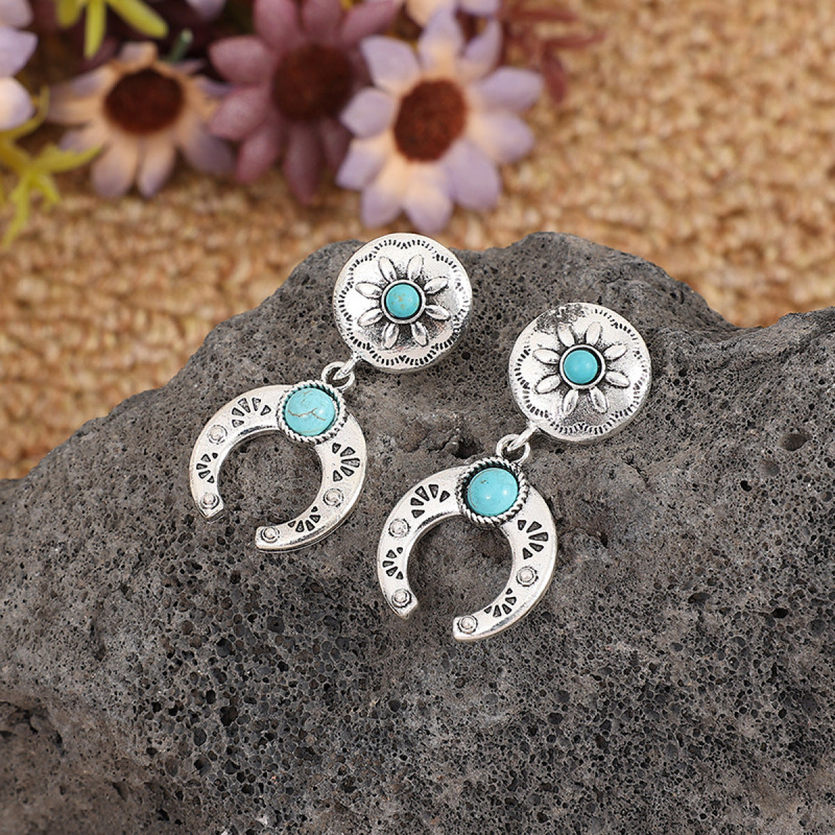 Retro Crescent Turquoise Drop Earrings