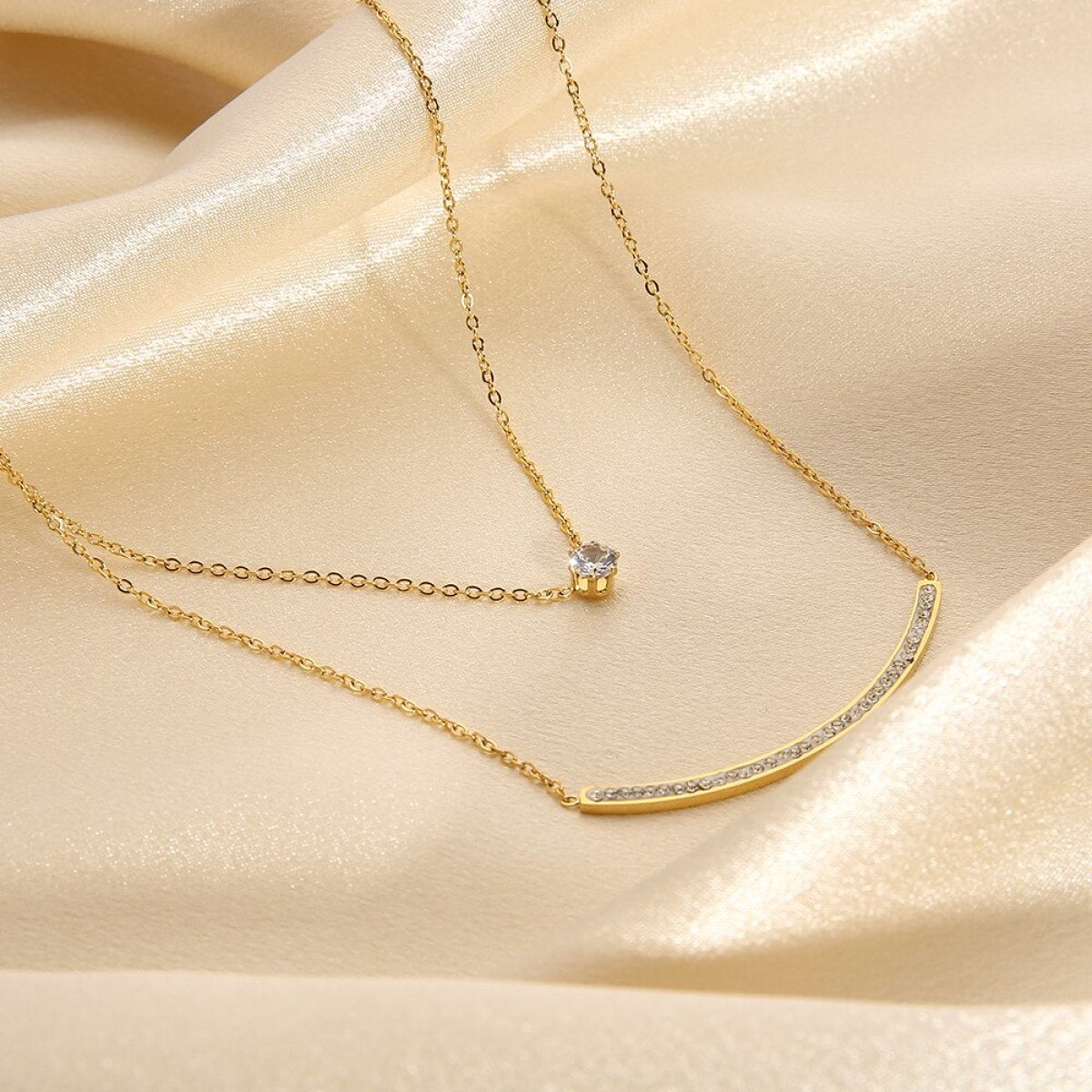 Stainless Steel Zircon Stone Smile Pendant Necklaces