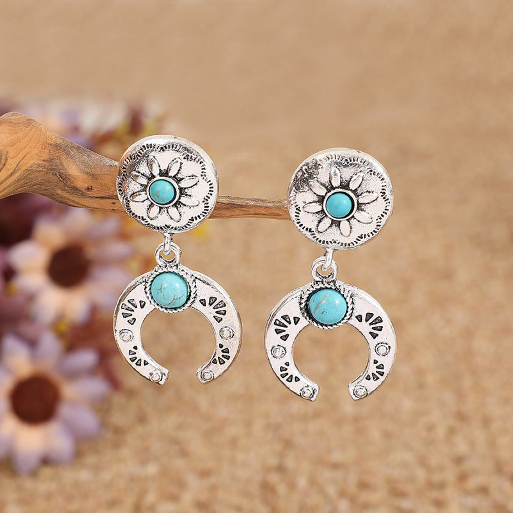 Retro Crescent Turquoise Drop Earrings