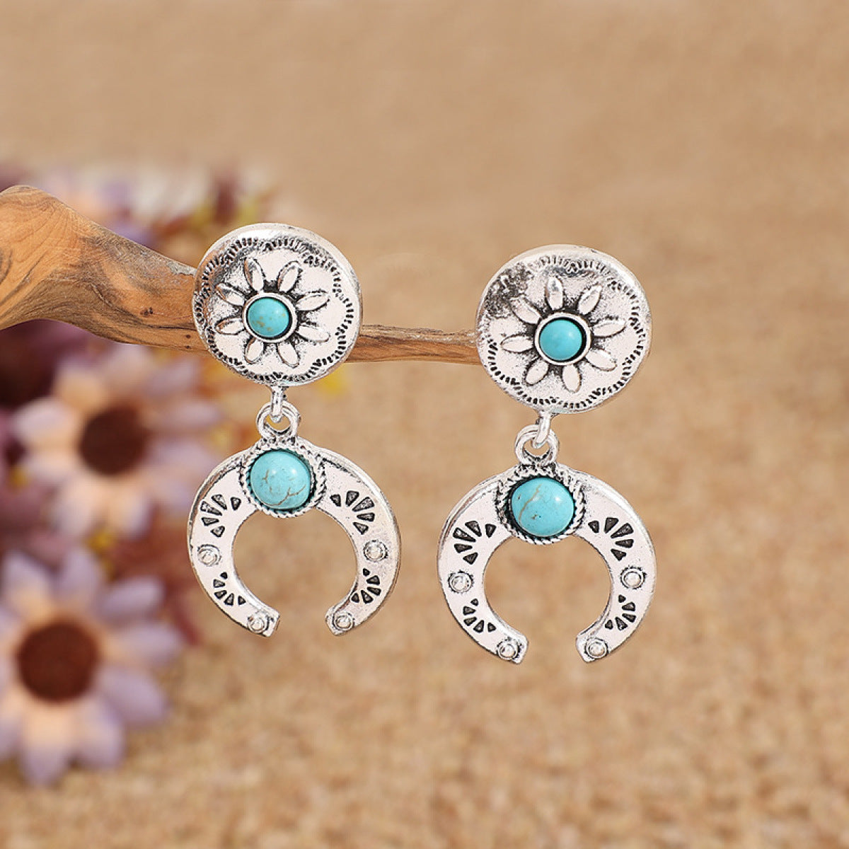 Retro Crescent Turquoise Drop Earrings