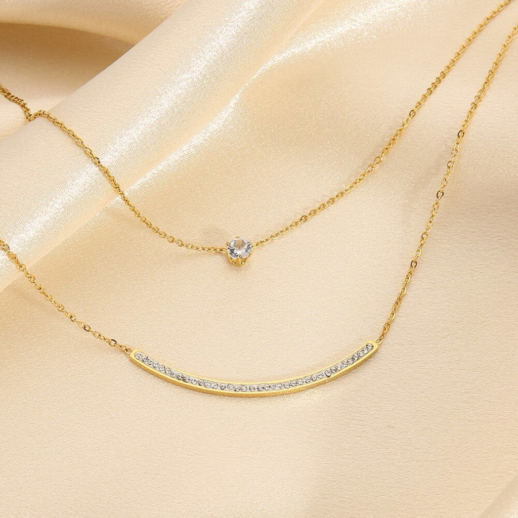 Stainless Steel Zircon Stone Smile Pendant Necklaces