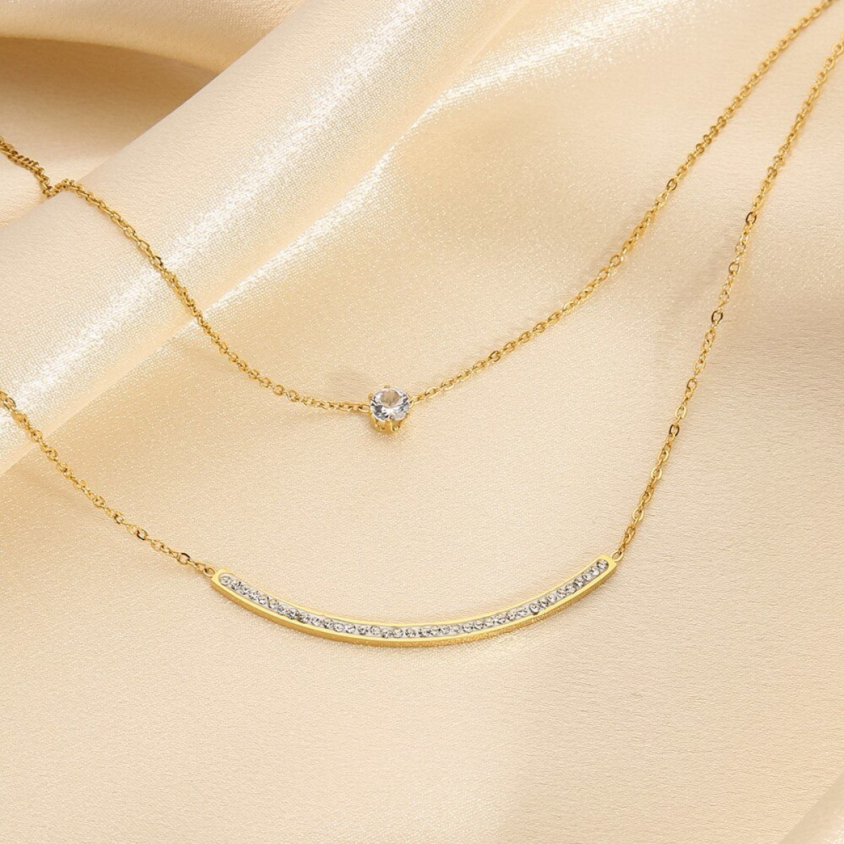 Stainless Steel Zircon Stone Smile Pendant Necklaces