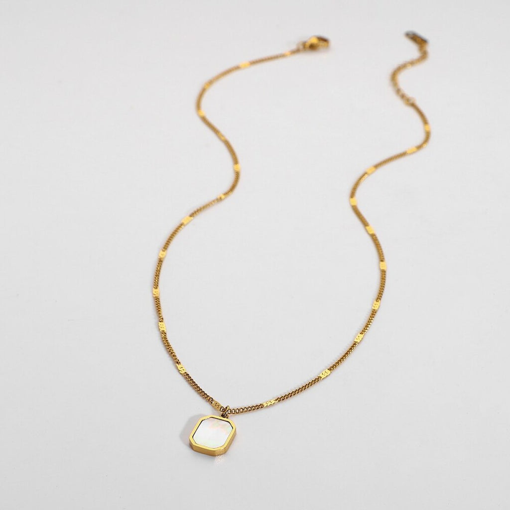 Hexagonal Square Shell Pendant Necklace