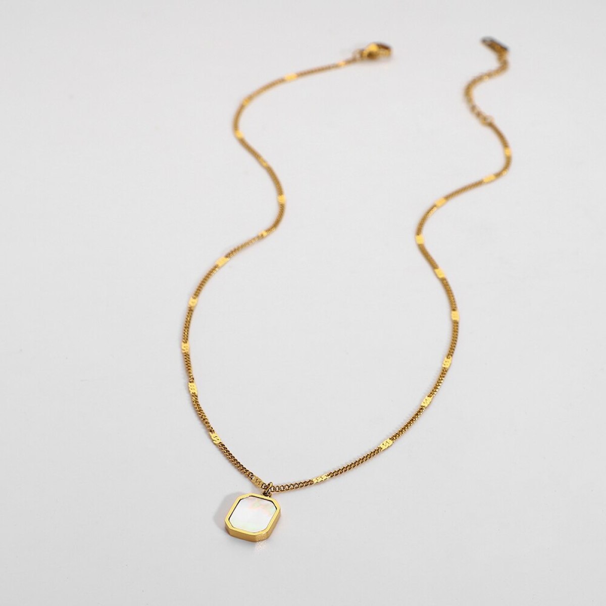 Hexagonal Square Shell Pendant Necklace