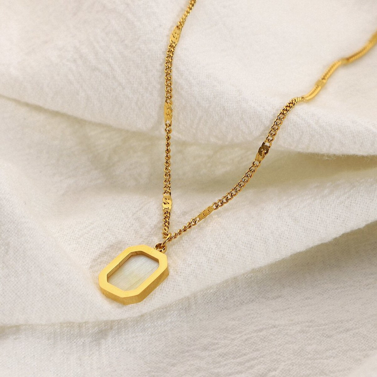 Hexagonal Square Shell Pendant Necklace