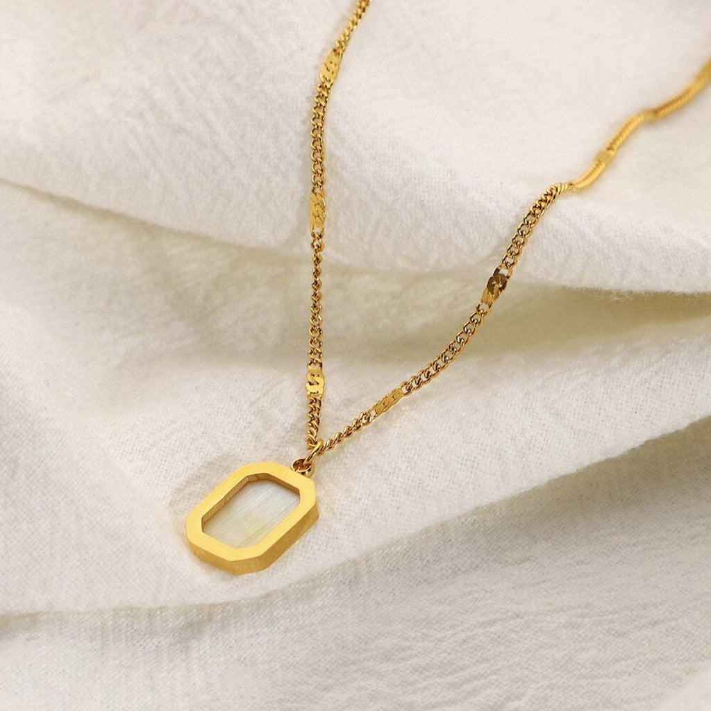 Hexagonal Square Shell Pendant Necklace